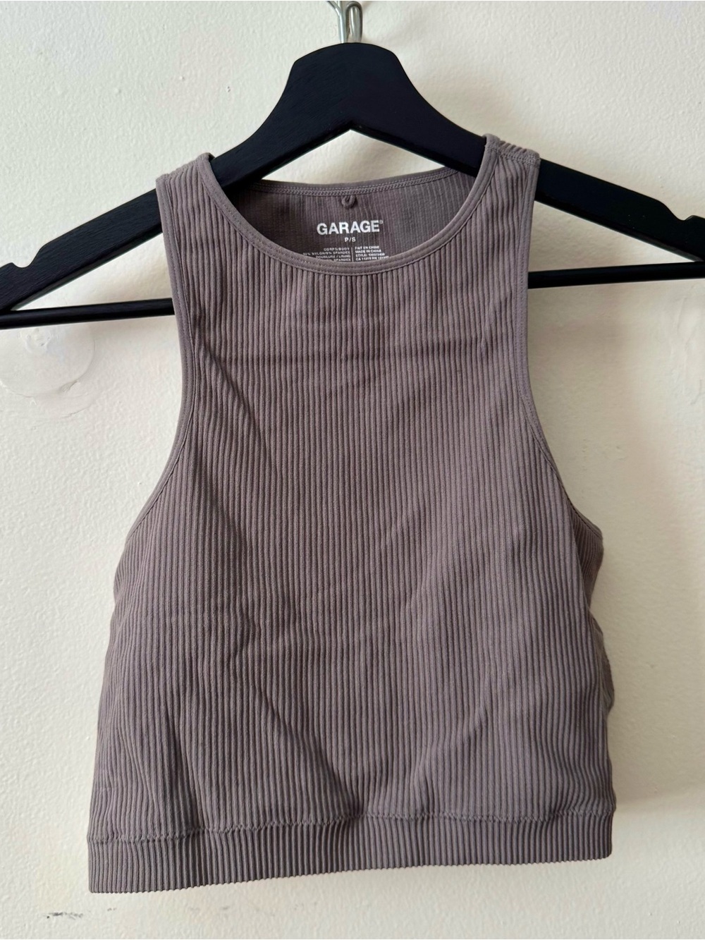 Garage Ribbed Crop Tank Top - Grey Taupe